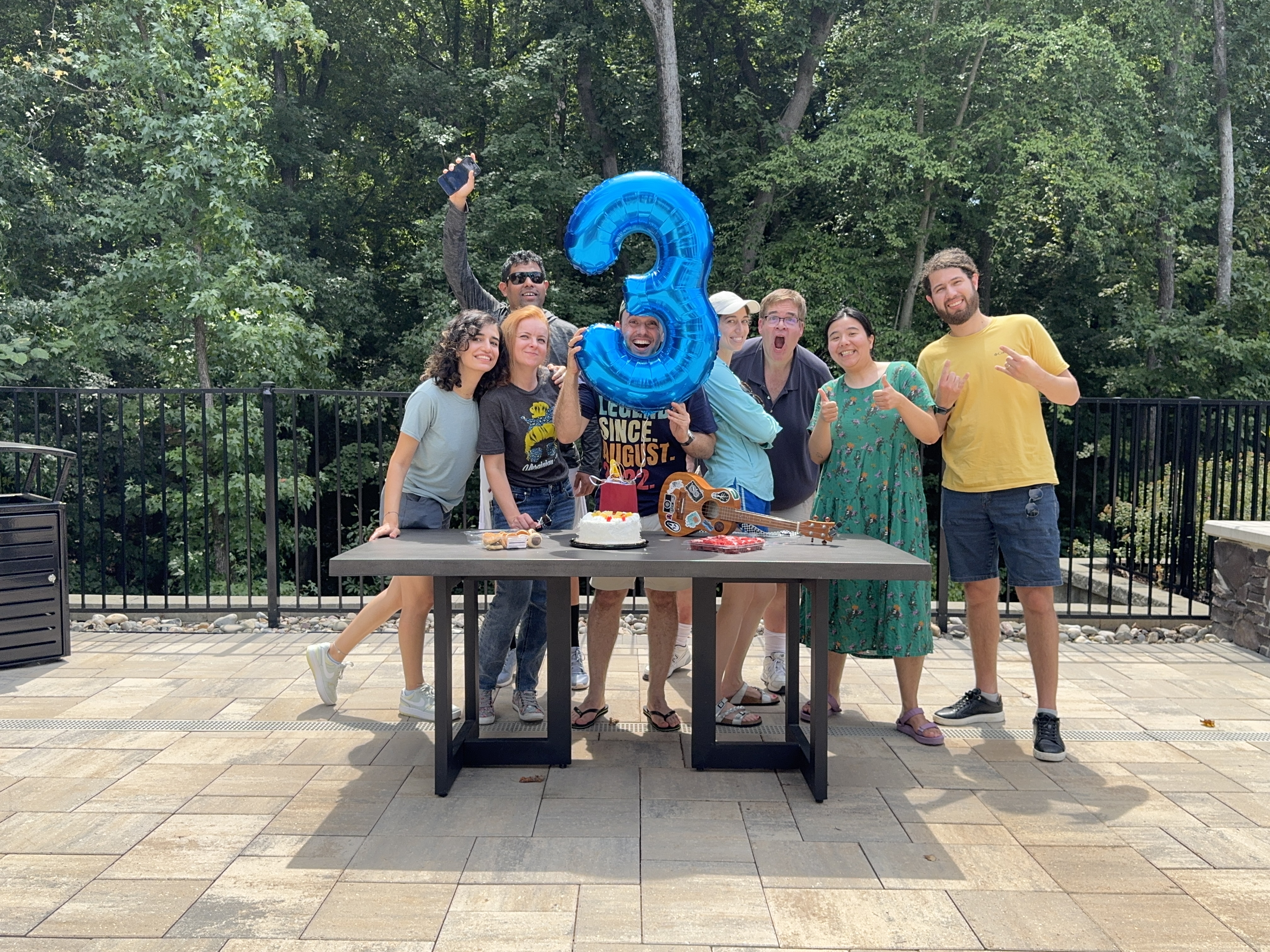 From left to right: Reyhaneh, Anastasiia, Omkar, Denis, Zemelia, Jay, Giovanna, and Jefferson celebrating three years of Phyloinformatics Lab From left to right: Reyhaneh, Anastasiia, Omkar, Denis, Zemelia, Jay, Giovanna, and Jefferson celebrating three years of Phyloinformatics Lab